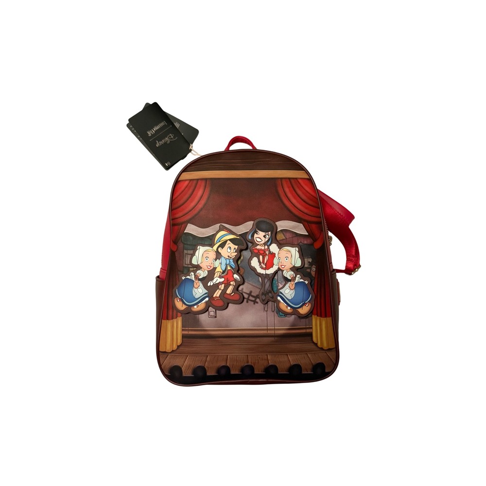 Loungefly Disney Pinocchio Cuddly Puppets Stage Mini Backpack Red WDTBK2859